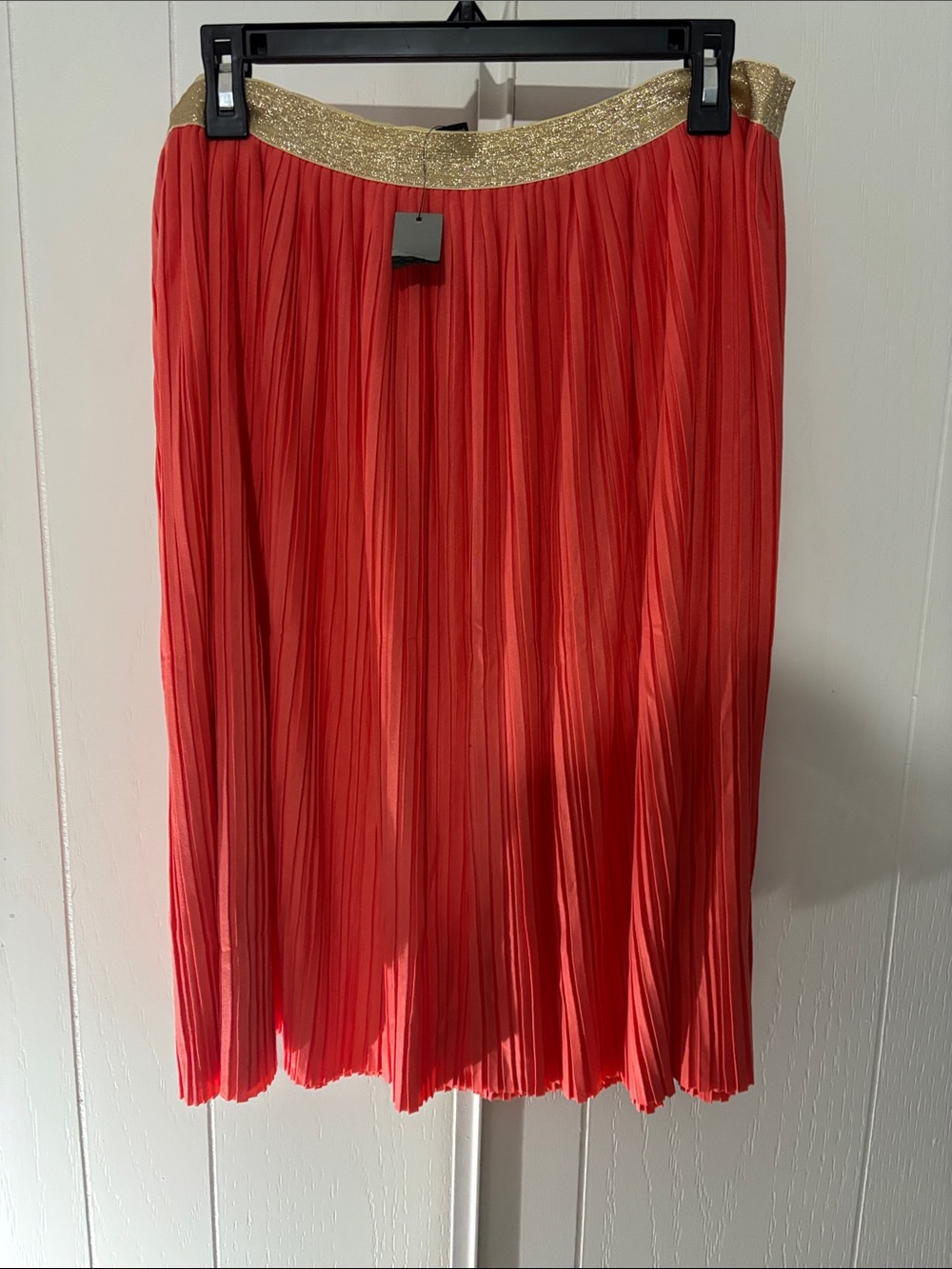 Apt. 9 Coral Pleated Midi Skirt with Gold Waistband